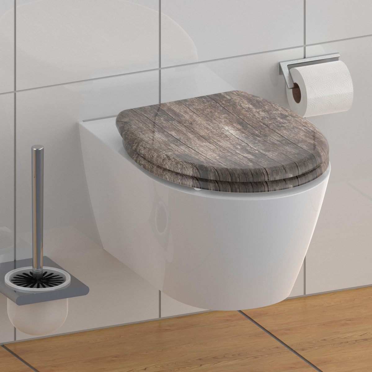 Siège WC OLD WOOD • plastique thermodurci • Avec abaissement automatique • SCHÜTTE