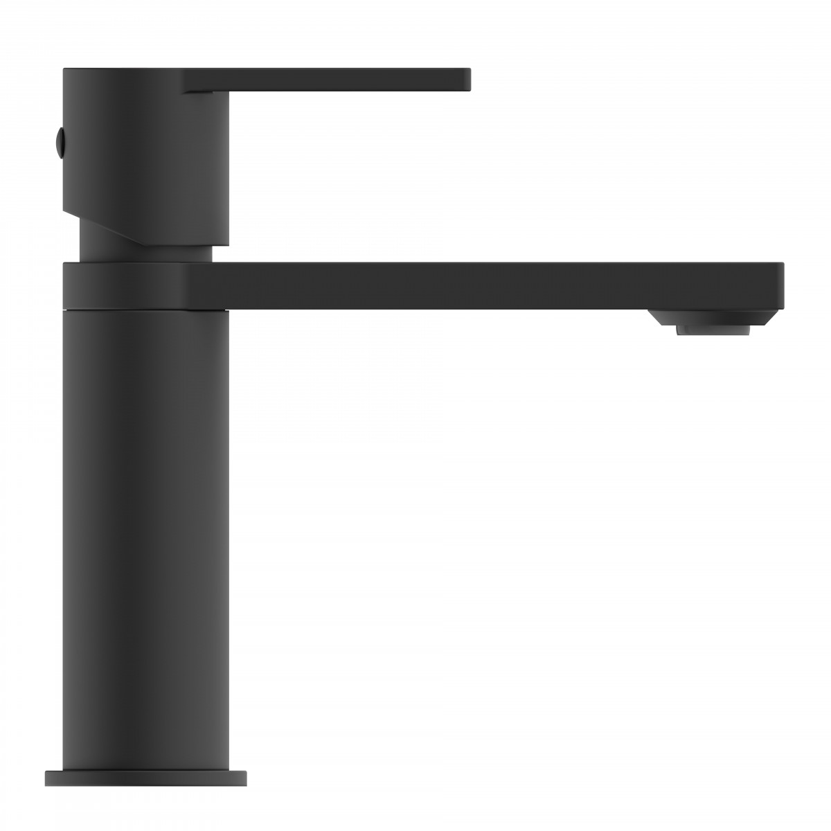 Mattschwarze Waschtischarmatur mit zylindrischem Körper und geradem Auslauf.