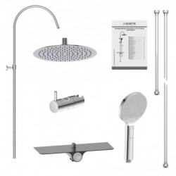 AQUASTAR Overhead shower set, chrome/ anthracite, with tray (mid diverter)