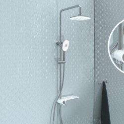 AQUASTAR Set de douche à l'envers avec tablette de douche, Chromé/Blanc