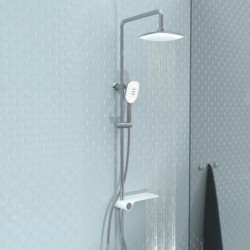 AQUASTAR Overhead shower set, chrome/ white, with tray (lateral diverter)