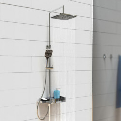 BLUEPERL Overhead shower set, chrome/ black, with tray