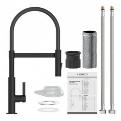 MIAMI Sink mixer, black matt, with soft-touch hose