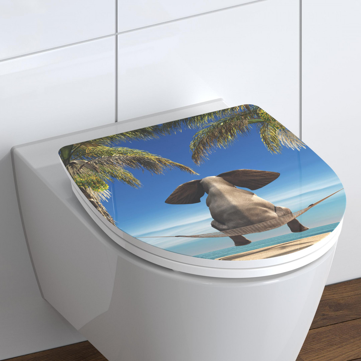 Duroplast High Gloss WC-Sitz HAPPY ELEPHANT, mit Absenkautomatik und Schnellverschluss
