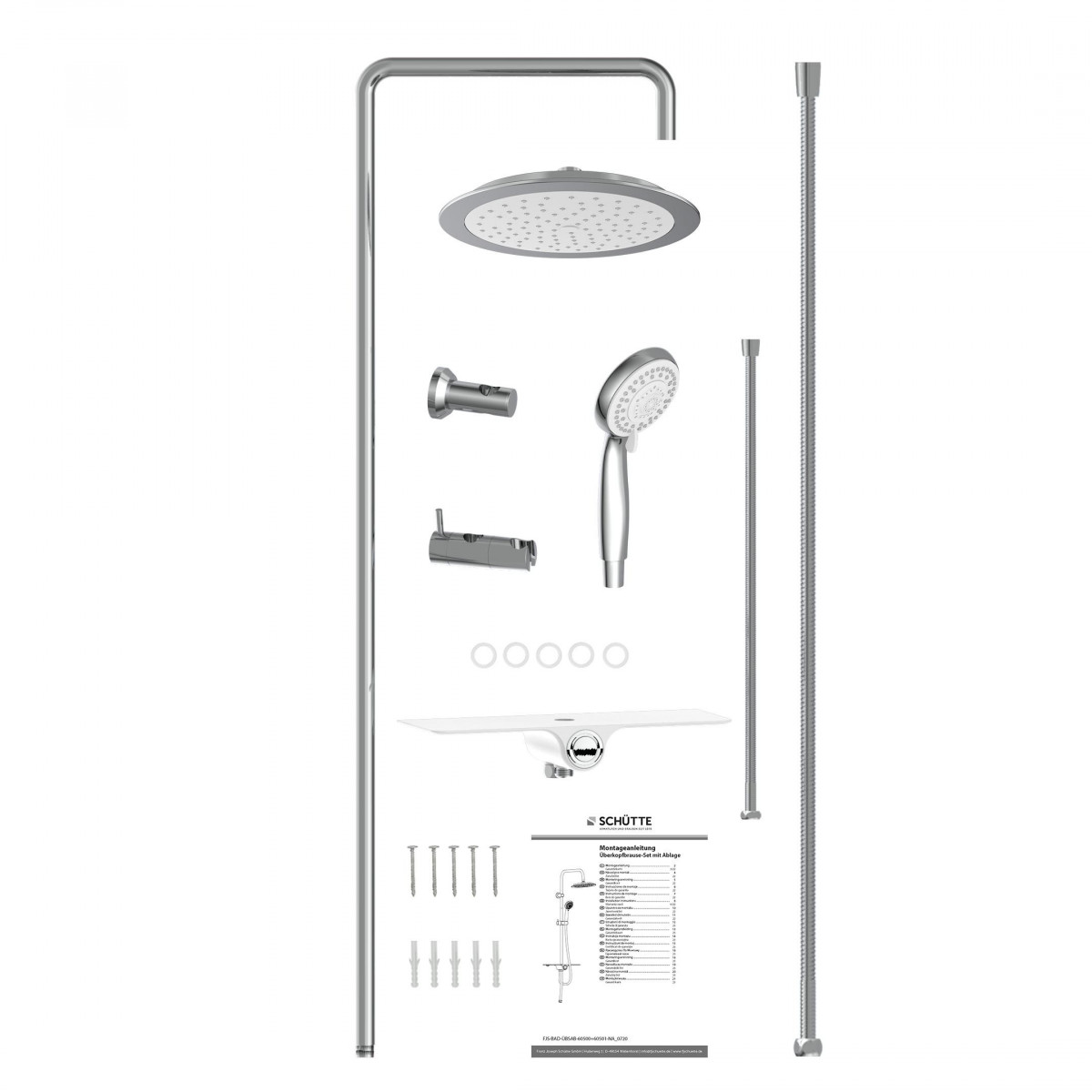 AQUASTAR Set de douche à l'envers avec tablette de douche, Chromé/Blanc