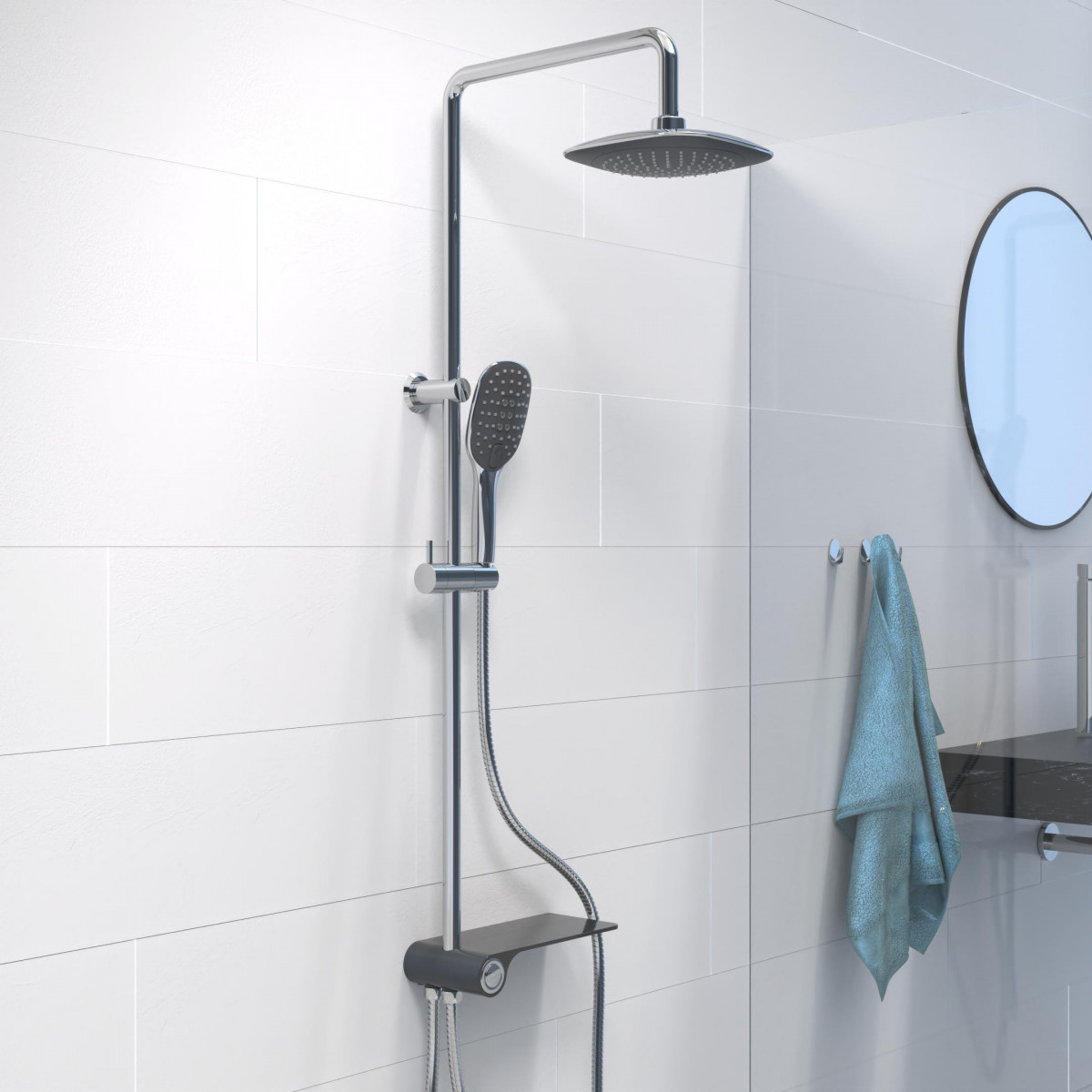 AQUASTAR Overhead shower set, chrome/ anthracite, with tray (lateral diverter)