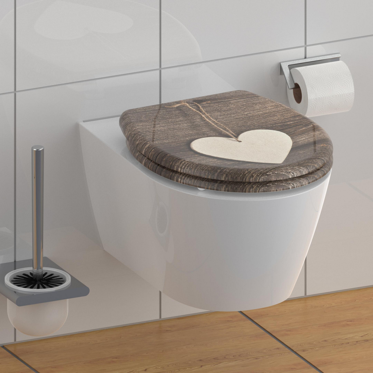 Duroplast Toilet Seat WOOD HEART with Soft Close and Quick Release