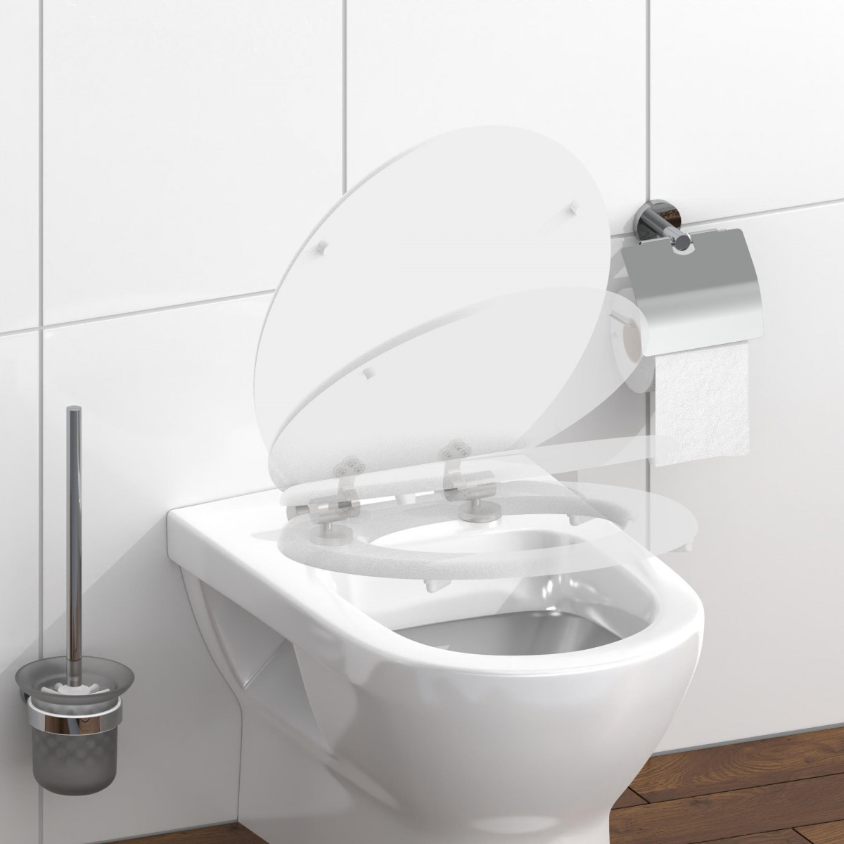 Holzkern WC-Sitz WHITE, mit Absenkautomatik