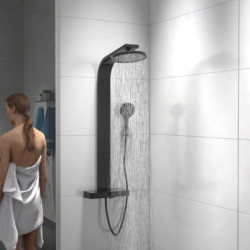 SAMOA RAIN Set de douche à l'envers avec tablette de douche thermostatique, Noir Mat