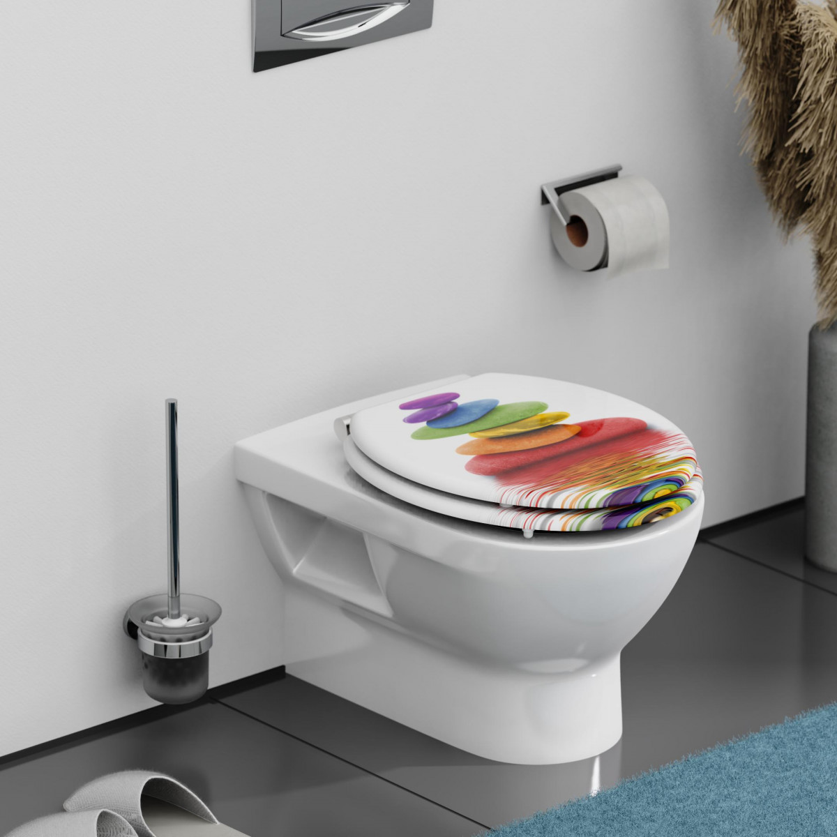 MDF Toilet Seat COLORFUL STONES with Soft Close