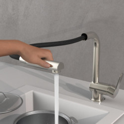 LONDON Sink mixer, stainless steel look, with pull-out spout