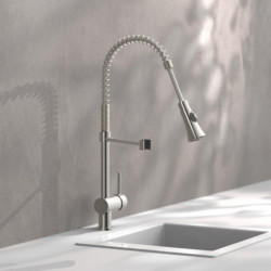 CORNWALL Sink mixer, stainless steel look, with spiral spring