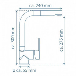 LONDON Sink mixer low pressure, stainless steel look, with pull-out spout