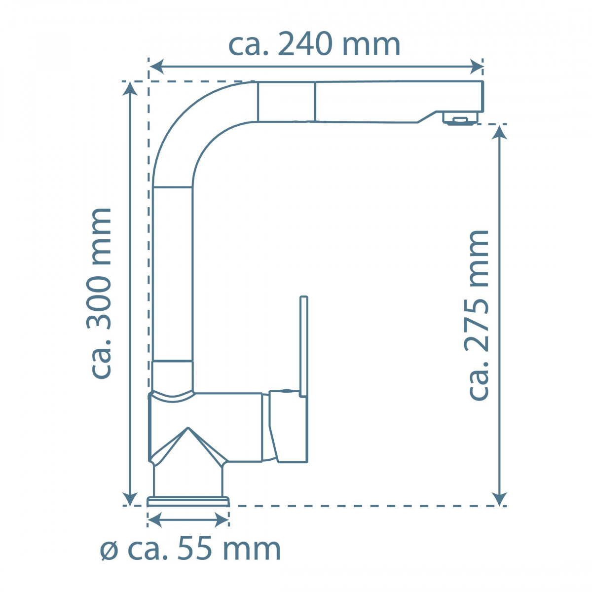 LONDON Sink mixer low pressure, stainless steel look, with pull-out spout