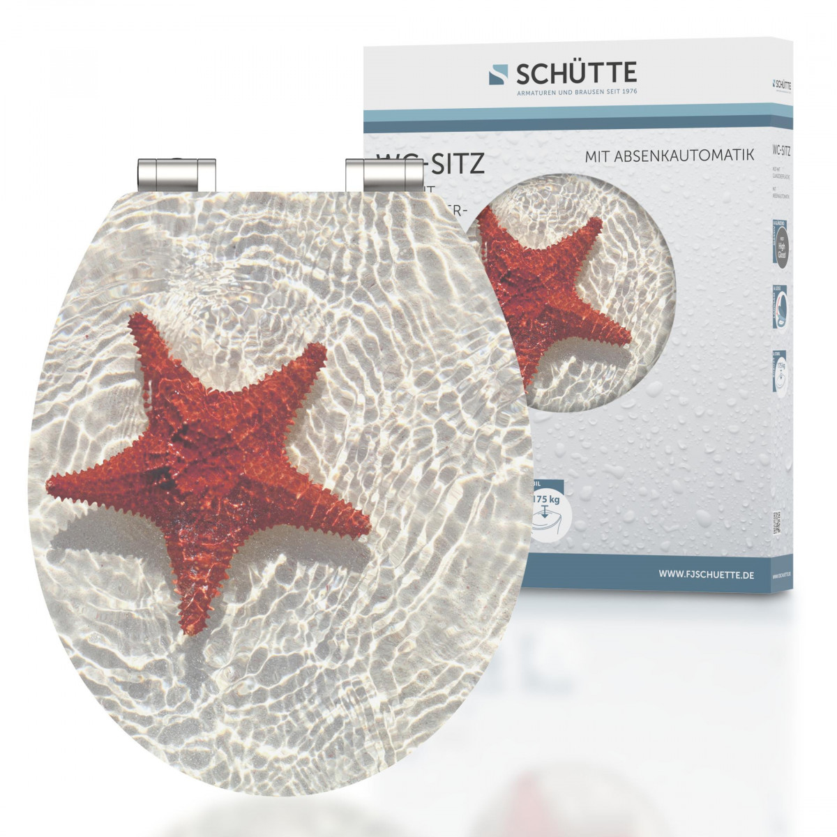 MDF HG Toilet Seat RED STARFISH with Soft Close