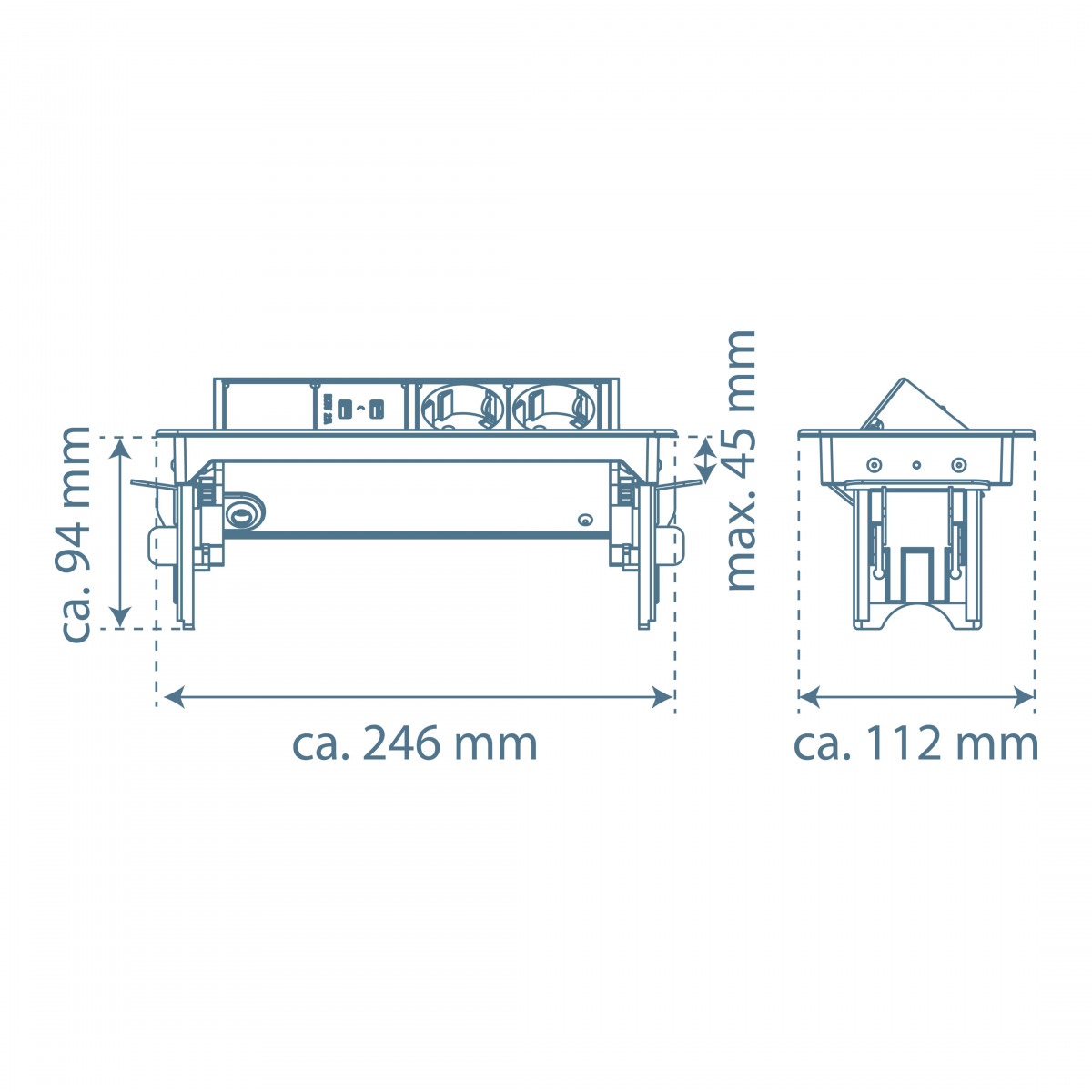 E2 Inbouwstopcontact, 2-voudig en 2 x USB