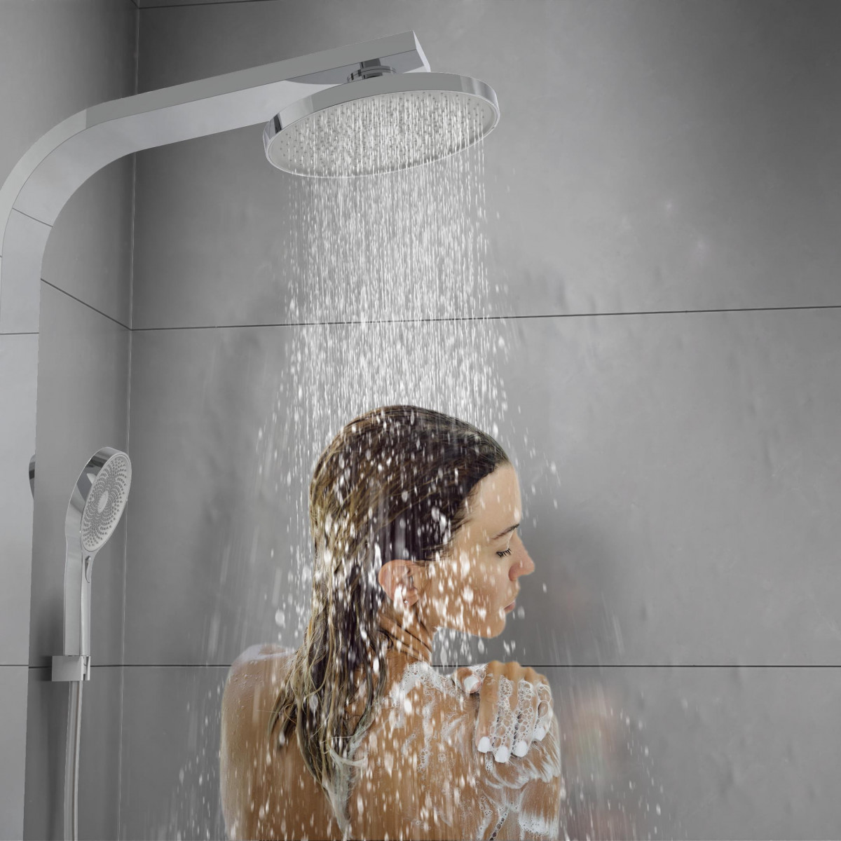 SAMOA RAIN overhead shower set, chrome/ light grey, with thermostatic tray