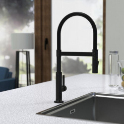 MIAMI Sink mixer, black matt, with soft-touch hose