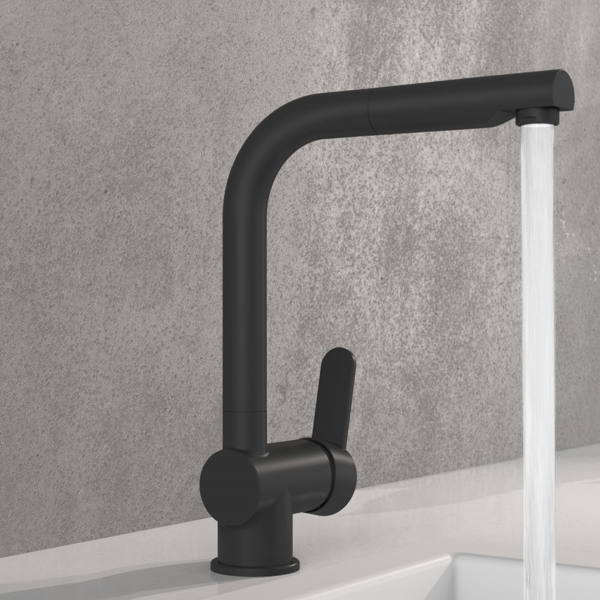 LONDON Sink mixer, black matt, with pull-out spout