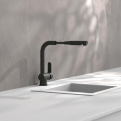 LONDON Sink mixer, black matt, with pull-out spout