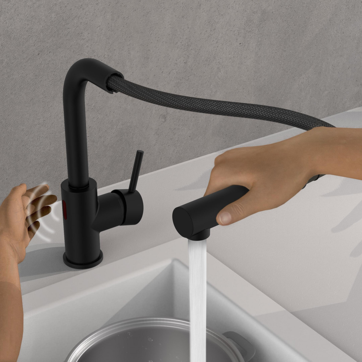 VITAL sensor sink mixer, black, matt, pull-out spout