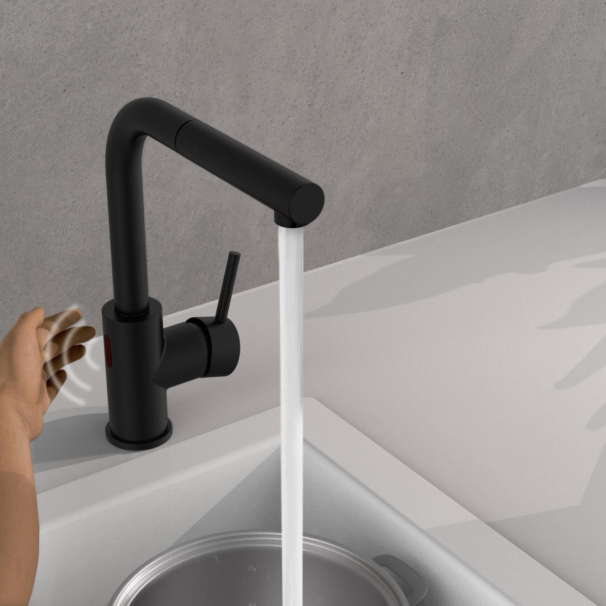 VITAL sensor sink mixer, black, matt, pull-out spout