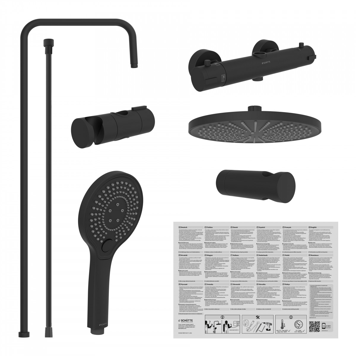 ADRIA Set douche de pluie avec Mitigeur thermostatique, Noir mat