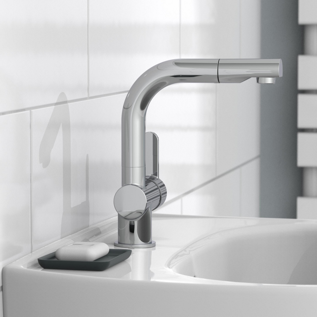 LONDON Wash basin mixer, chrome, with pull-out hair sprayer