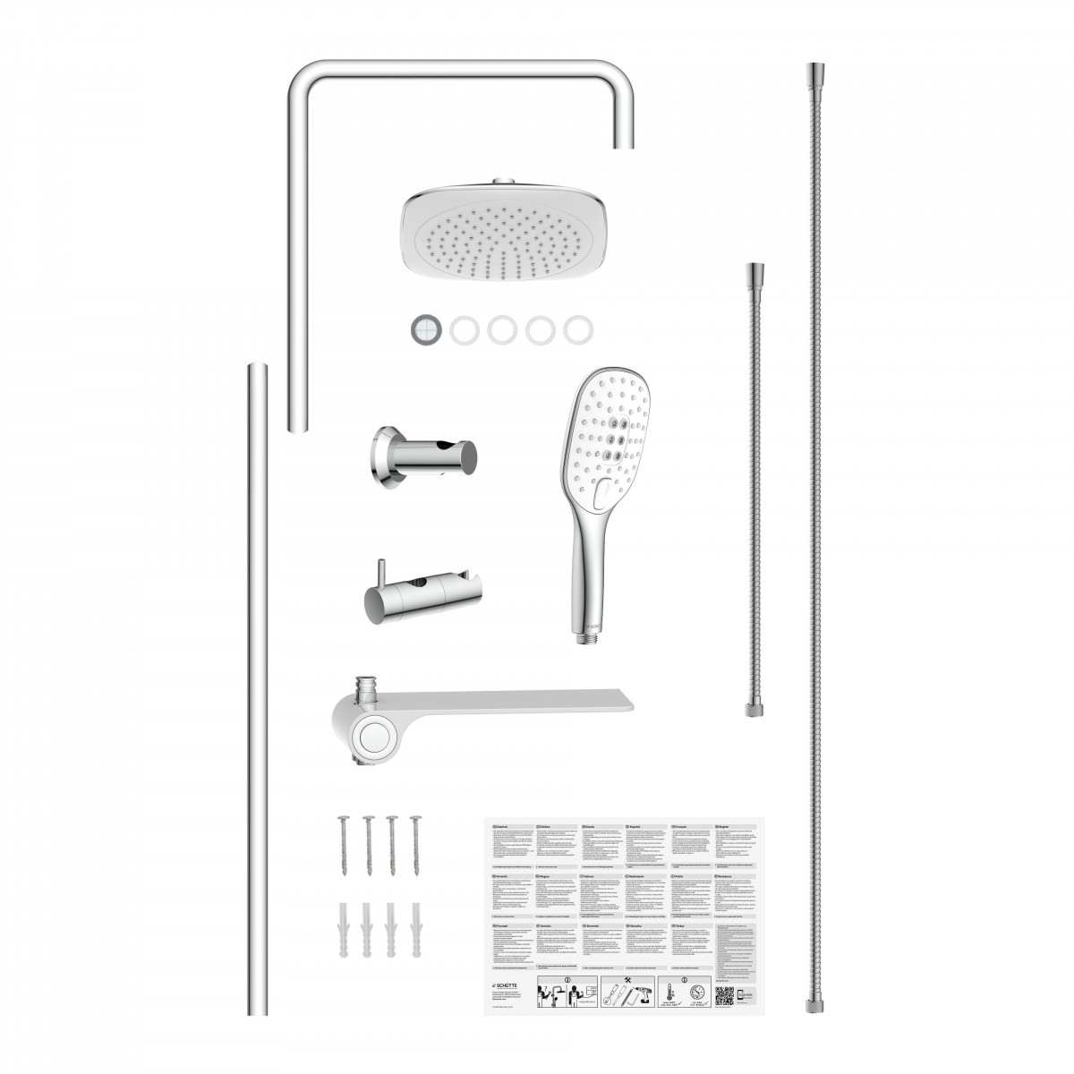 AQUASTAR Overhead shower set, chrome/ white, with tray (lateral diverter)