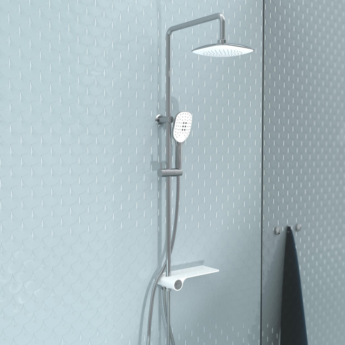 AQUASTAR Overhead shower set, chrome/ white, with tray (lateral diverter)