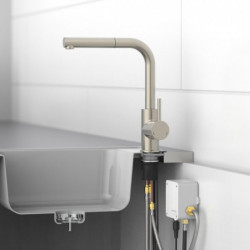 VITAL sensor sink mixer, stainless steel look, pull-out spout