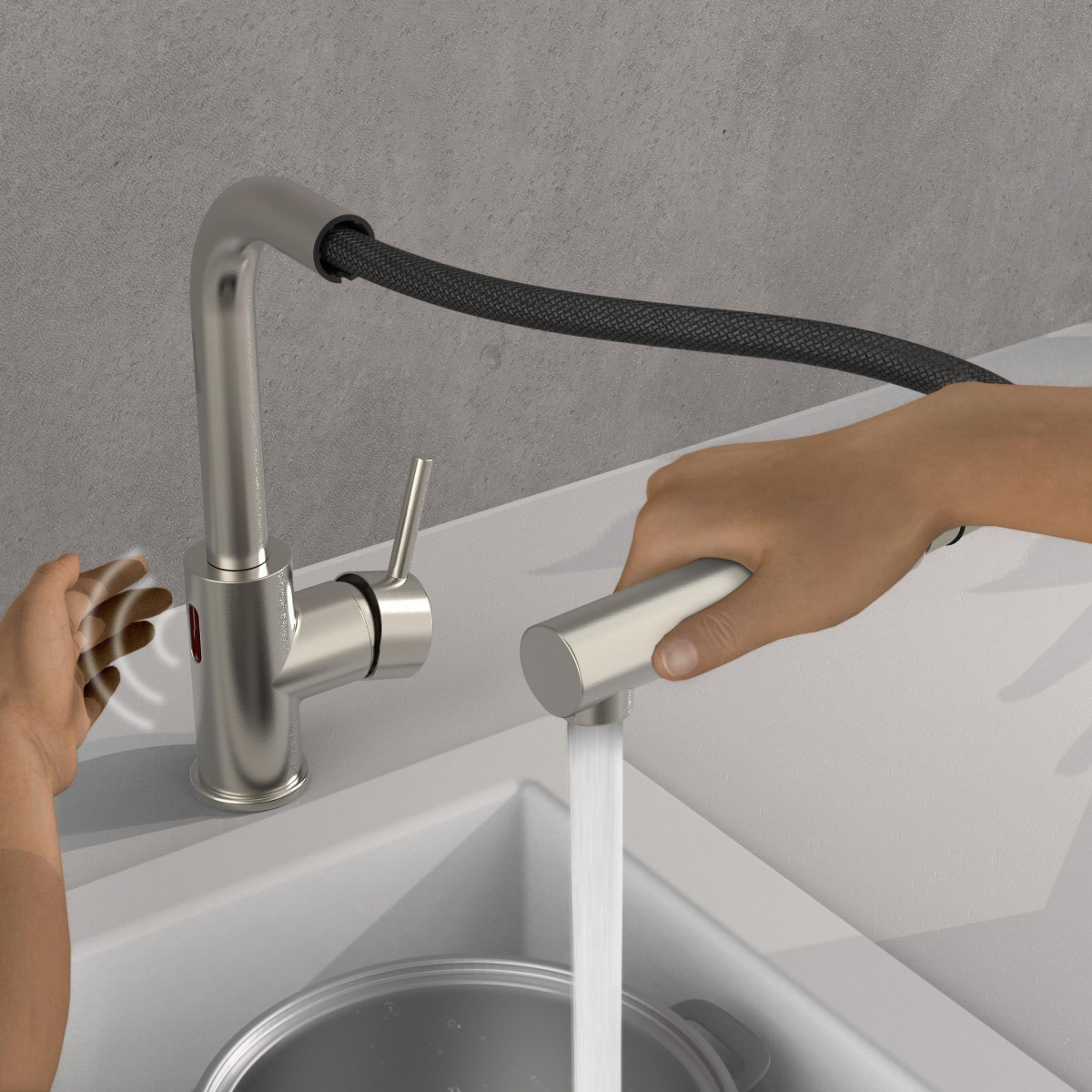 VITAL sensor sink mixer, stainless steel look, pull-out spout