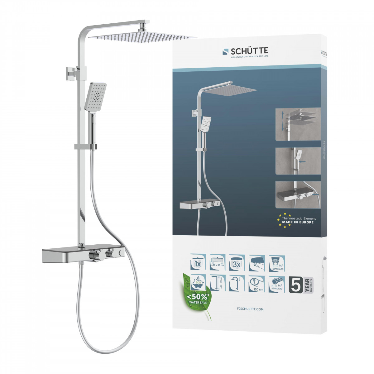 OCEAN Überkopf-Brauseset, mit Thermostatarmatur, Chrom/Anthrazit, mit Ablage