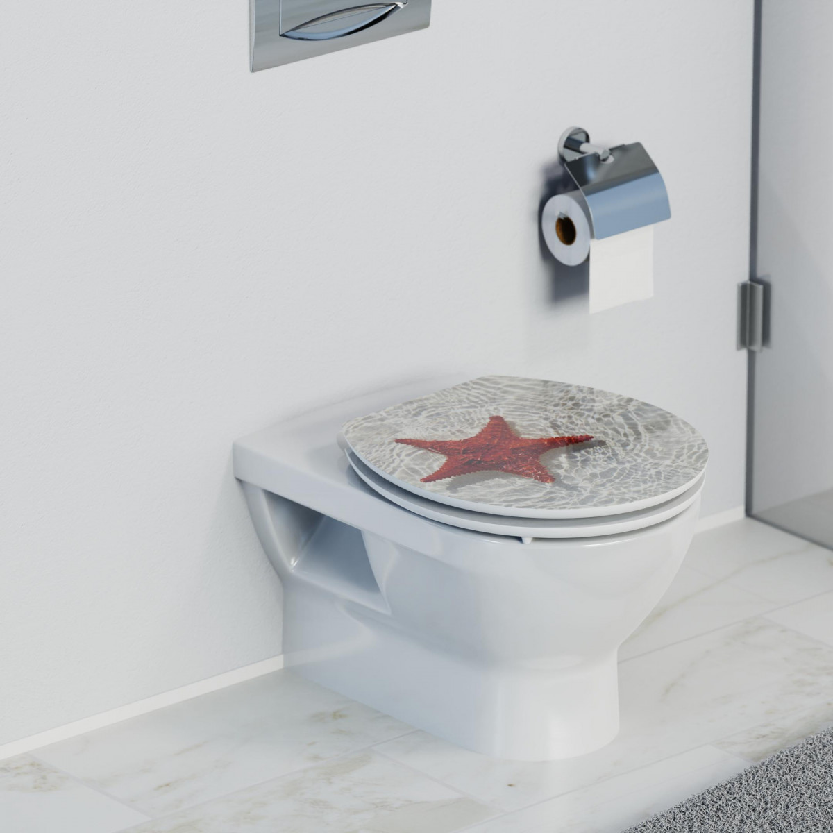 MDF High Gloss WC-Sitz RED STARFISH, mit Absenkautomatik