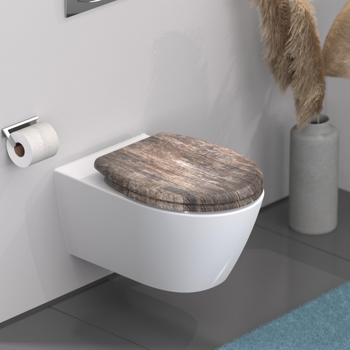 Abattant WC en Duroplast OLD WOOD avec Frein de Chute et Déclipsable