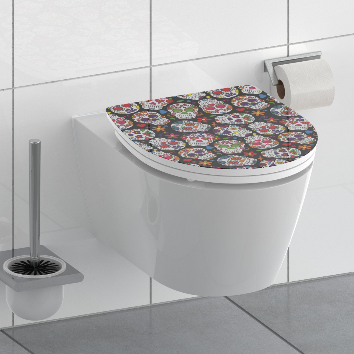 Abattant WC en Duroplast HG CRAZY SKULL avec Frein de Chute et Déclipsable