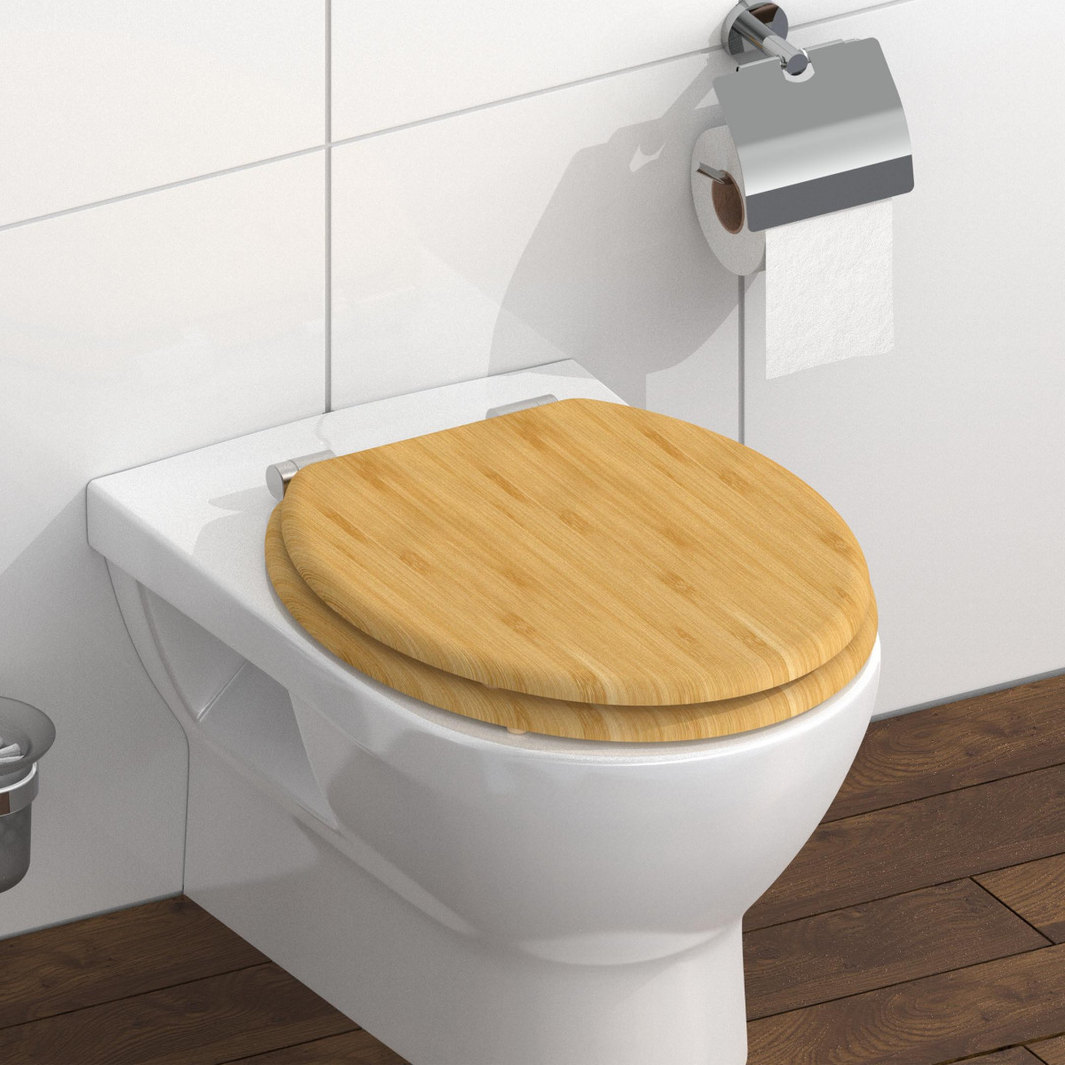 Abattant WC en Bambou Massif NATURAL BAMBOO avec Frein de Chute