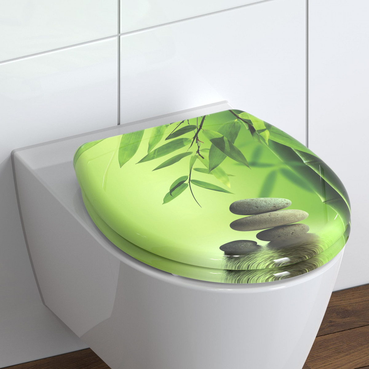 Duroplast Toilet Seat GREEN GARDEN with Soft Close and Quick Release