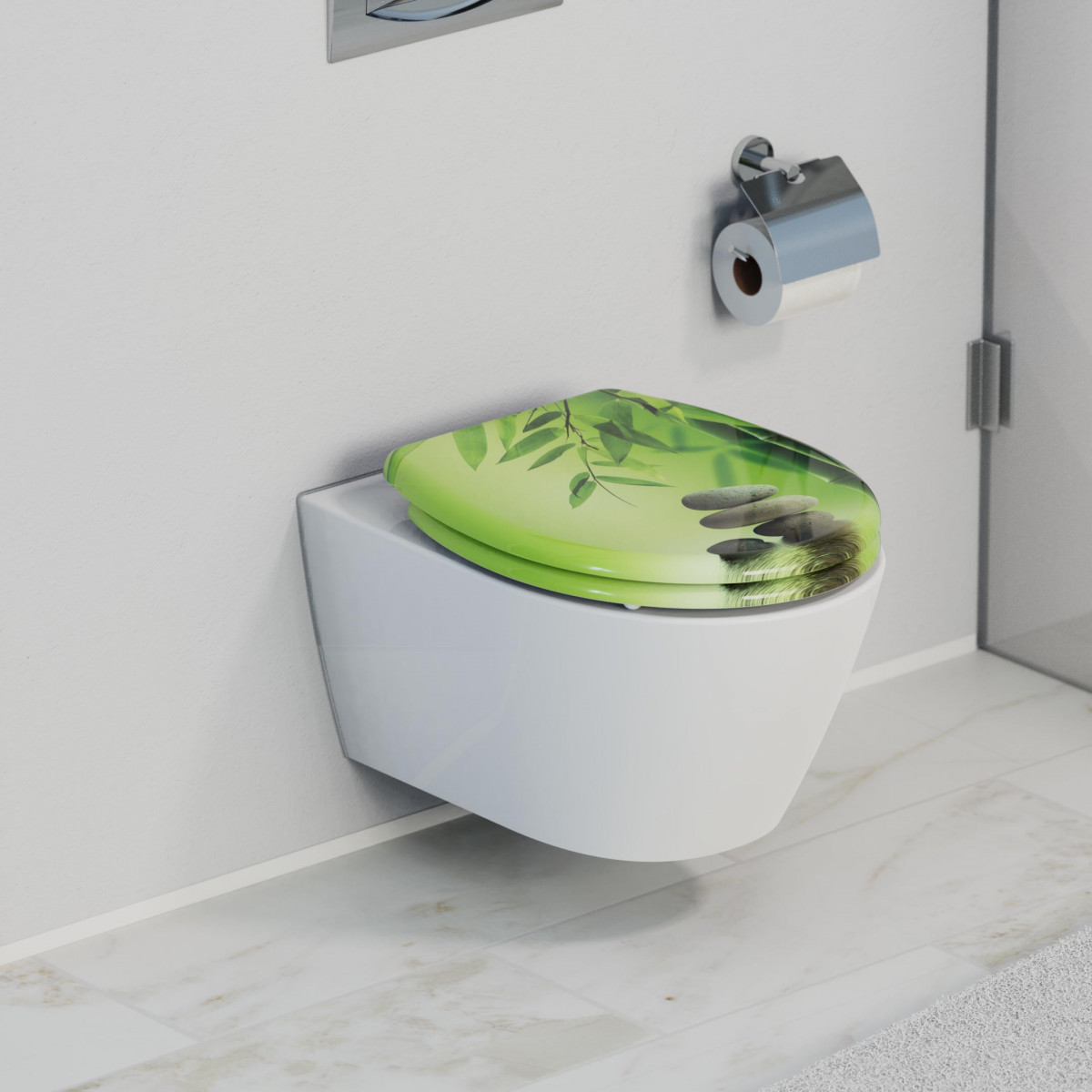 Duroplast Toilet Seat GREEN GARDEN with Soft Close and Quick Release