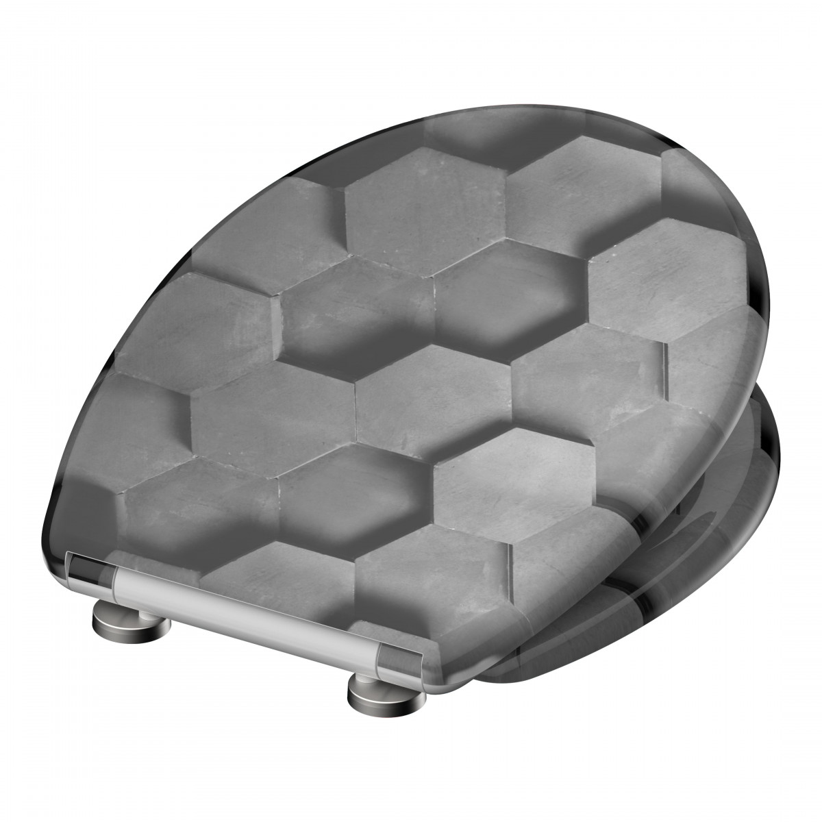 Duroplast WC-Bril GREY HEXAGONS met Valrem en Afklikbaar