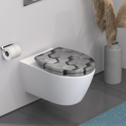 Abattant WC en Duroplast GREY HEXAGONS avec Frein de Chute et Déclipsable