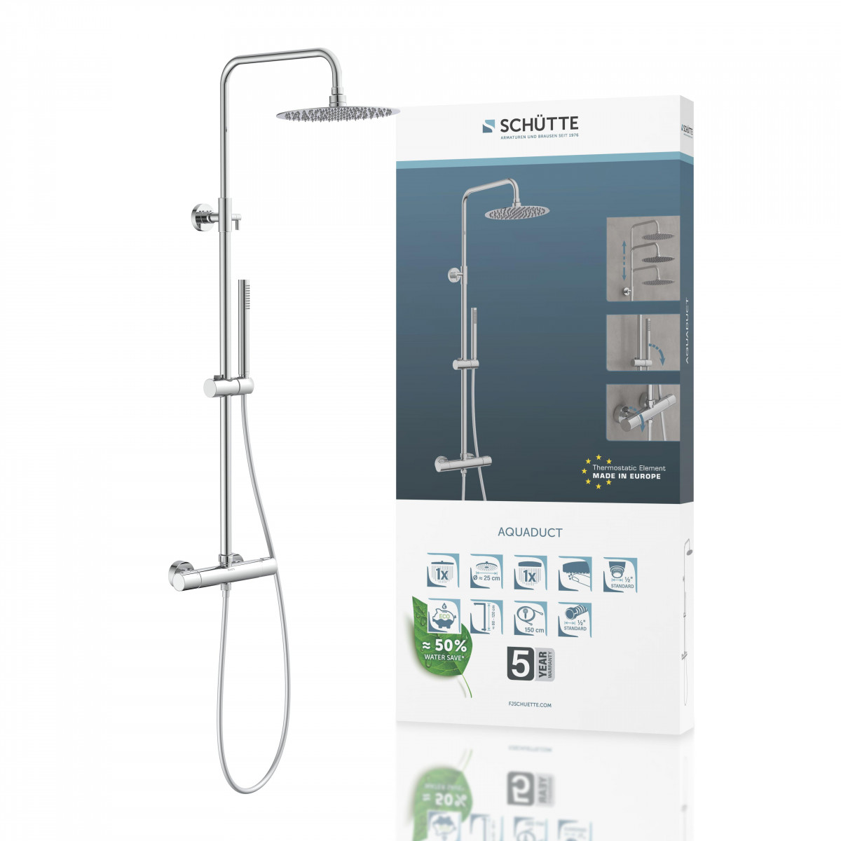 AQUADUCT Hoofddoucheset met thermostatische thermostaatkraan, Chroom