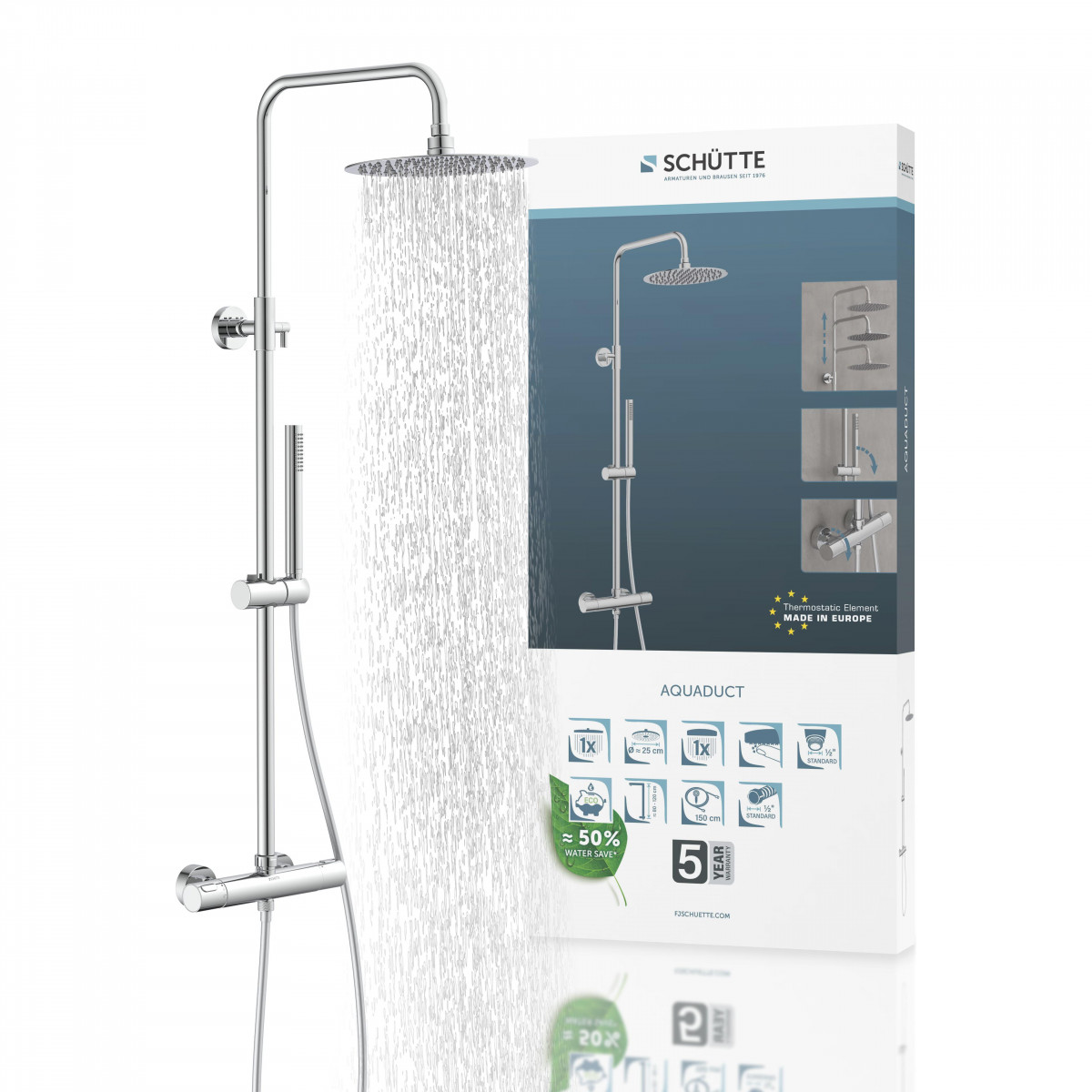 AQUADUCT Set de douche à l'envers avec mitigeur thermostatique, Chromé