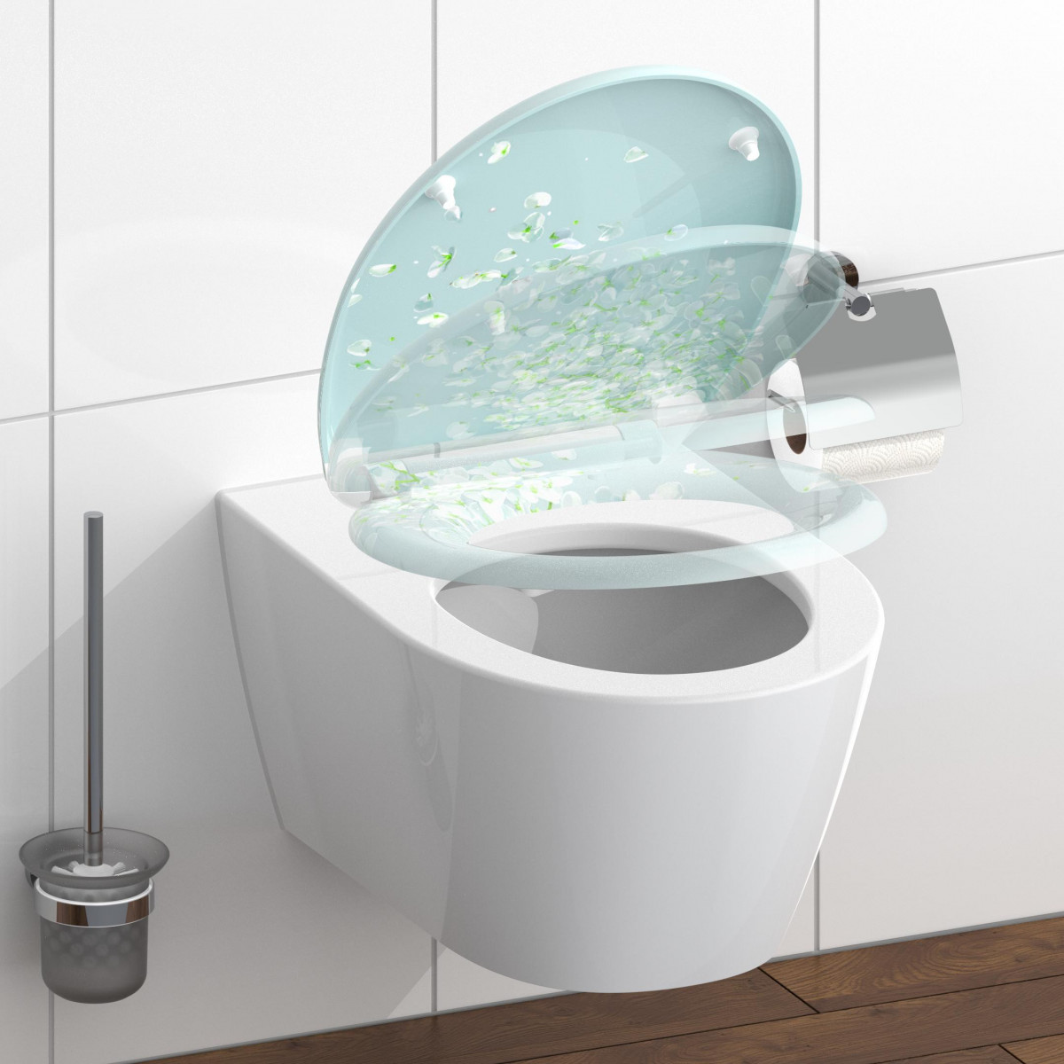 Abattant WC en Duroplast FLOWER IN THE WIND avec Frein de Chute et Déclipsable