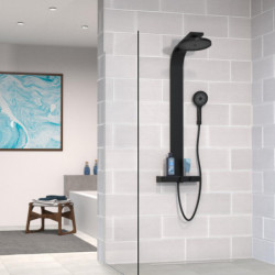 SAMOA RAIN Set de douche à l'envers avec tablette de douche thermostatique, Noir Mat