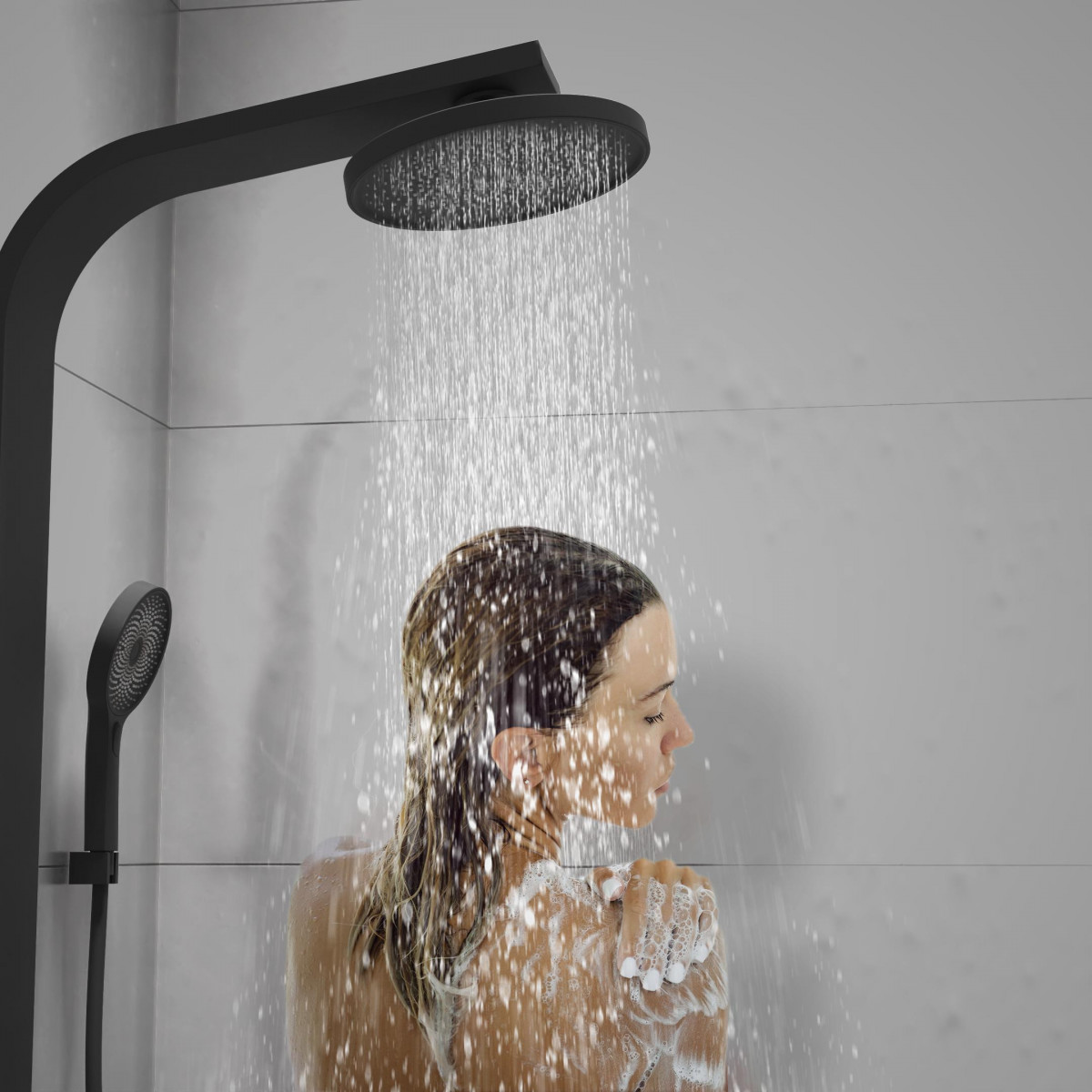 SAMOA RAIN Overhead showerset, black matt, with thermostatic tray