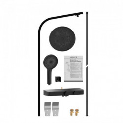 SAMOA RAIN Set de douche à l'envers avec tablette de douche thermostatique, Noir Mat