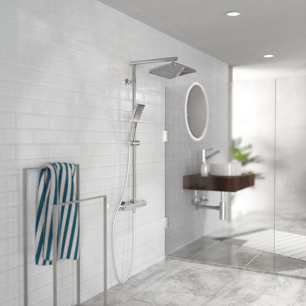 TRENTO Set douche de pluie avec Mitigeur thermostatique, Chromé