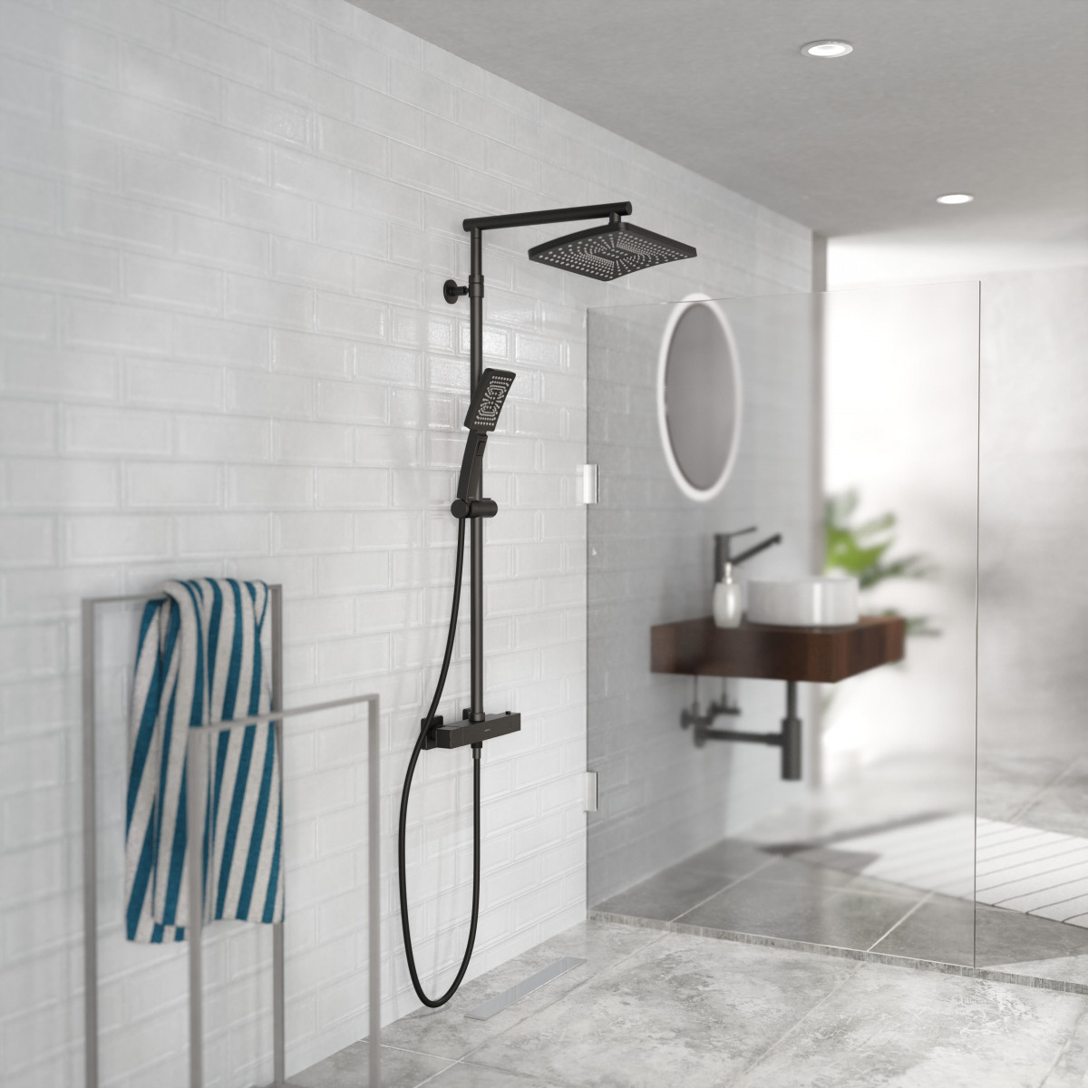 TRENTO Set douche de pluie avec Mitigeur thermostatique • Noir mat