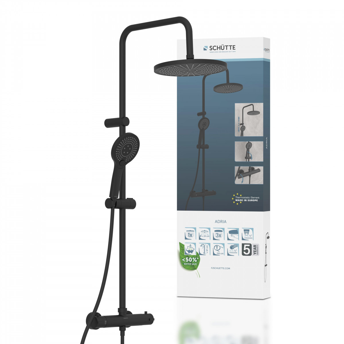 ADRIA Overhead shower set with thermostatic faucet, Black matt